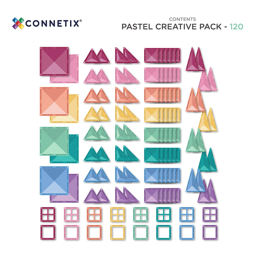 Set completo Connetix 120 pezzi in colori pastello, tessere magnetiche traslucide per bambini