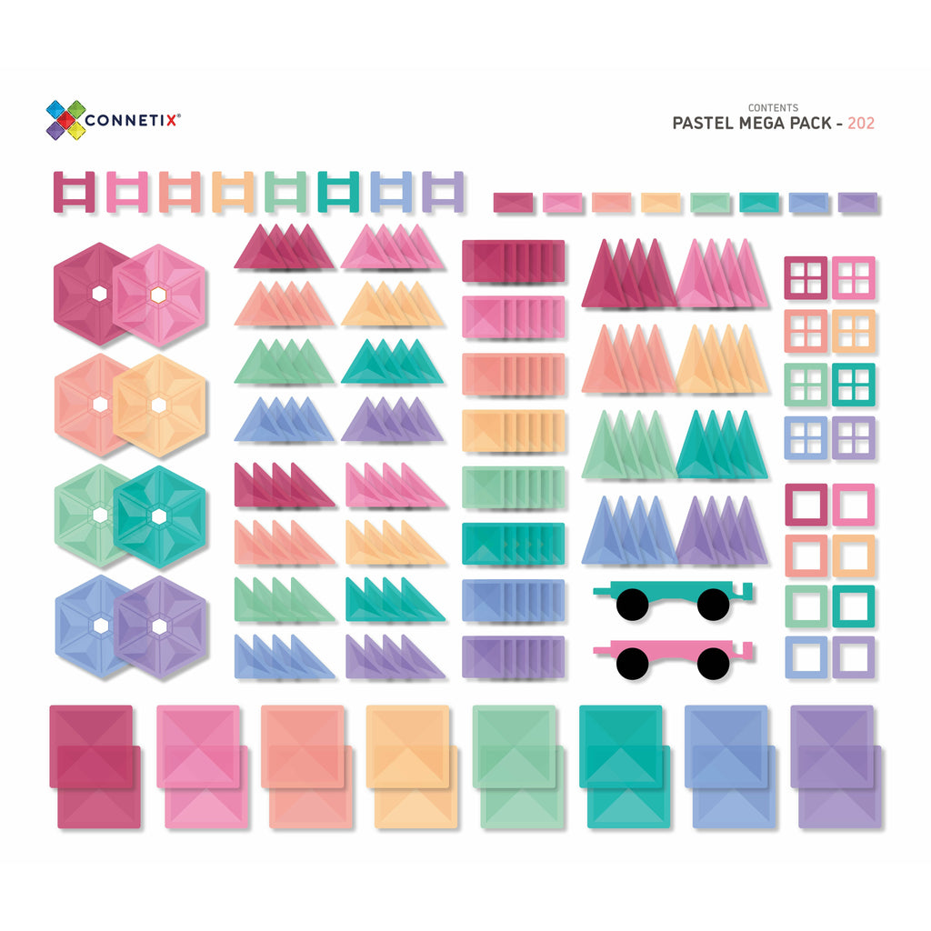 Tessere Magnetiche Traslucide - Mega Pack 202 pezzi - Colore Pastello - Connetix - Millemamme