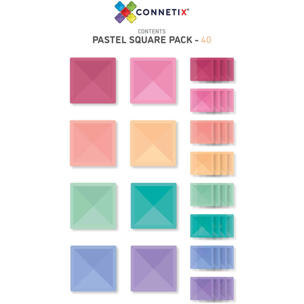 Tessere Magnetiche Traslucide - 40 Piece Pastel Square Pack Connetix - Millemamme