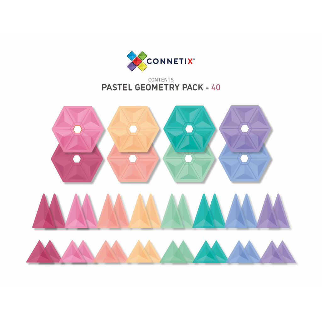 Tessere Magnetiche Traslucide - Geometry Pack 40 pezzi - Colore Pastello - Connetix - Millemamme